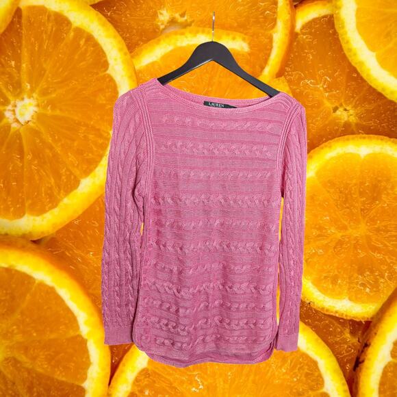 Lauren by Ralph Lauren Women's Pink Cable-Knit Boat-Neck Sweater Size M‎ - Picture 2 of 9